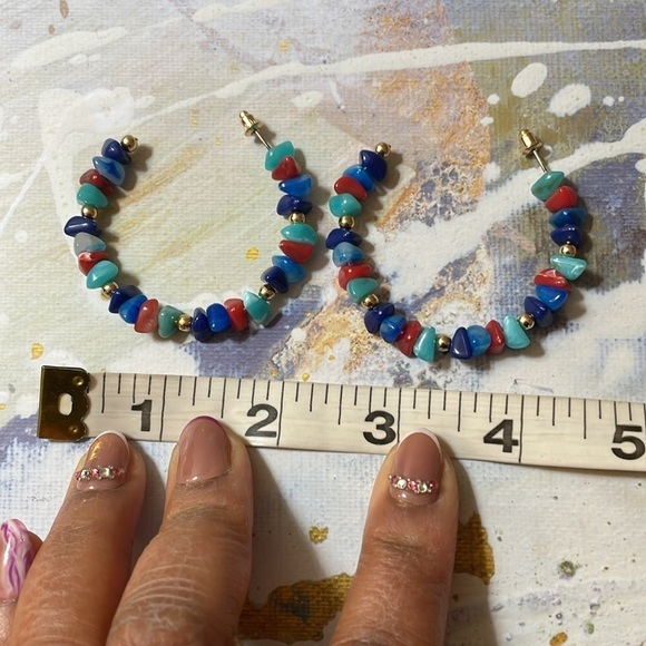 Colorful Beaded Hoop Earrings - Picture 11 of 14